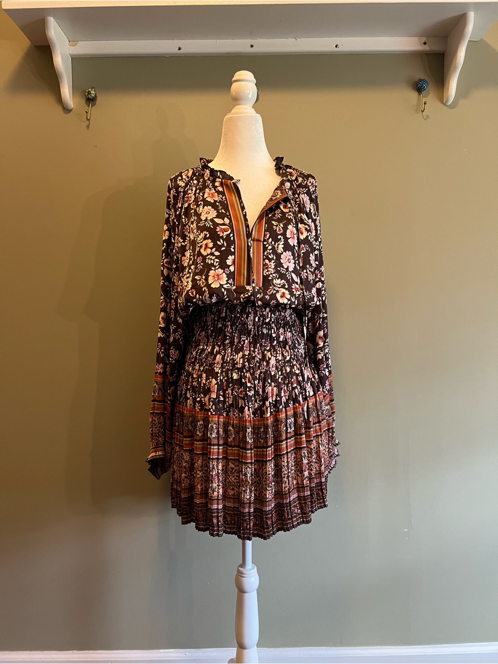 Current Air Black Floral Smocked Long-Sleeve MiniDress